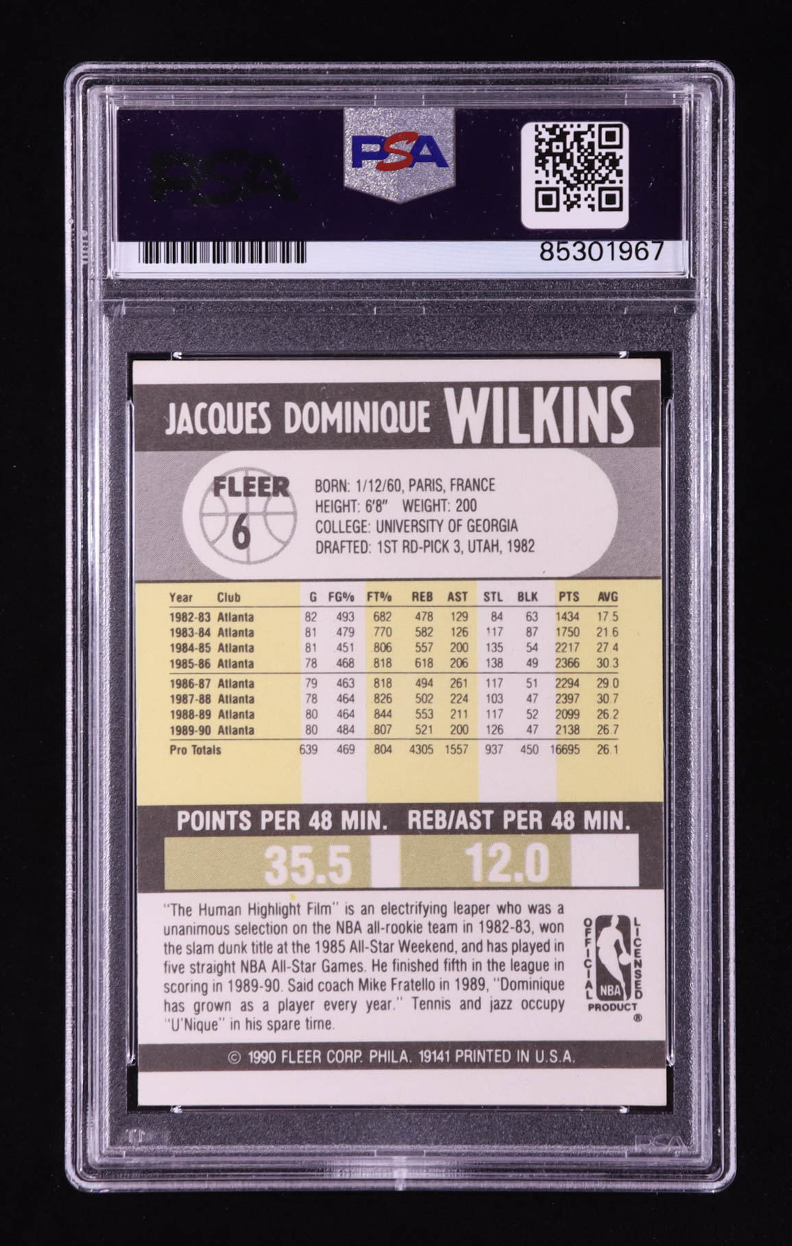Dominique Wilkins Signed 1990-91 Fleer #6 (PSA Authentic) at PristineAuction.com Dominique Wilkins Signed 1990-91 Fleer #6 (PSA Authentic) at PristineAuction.com
