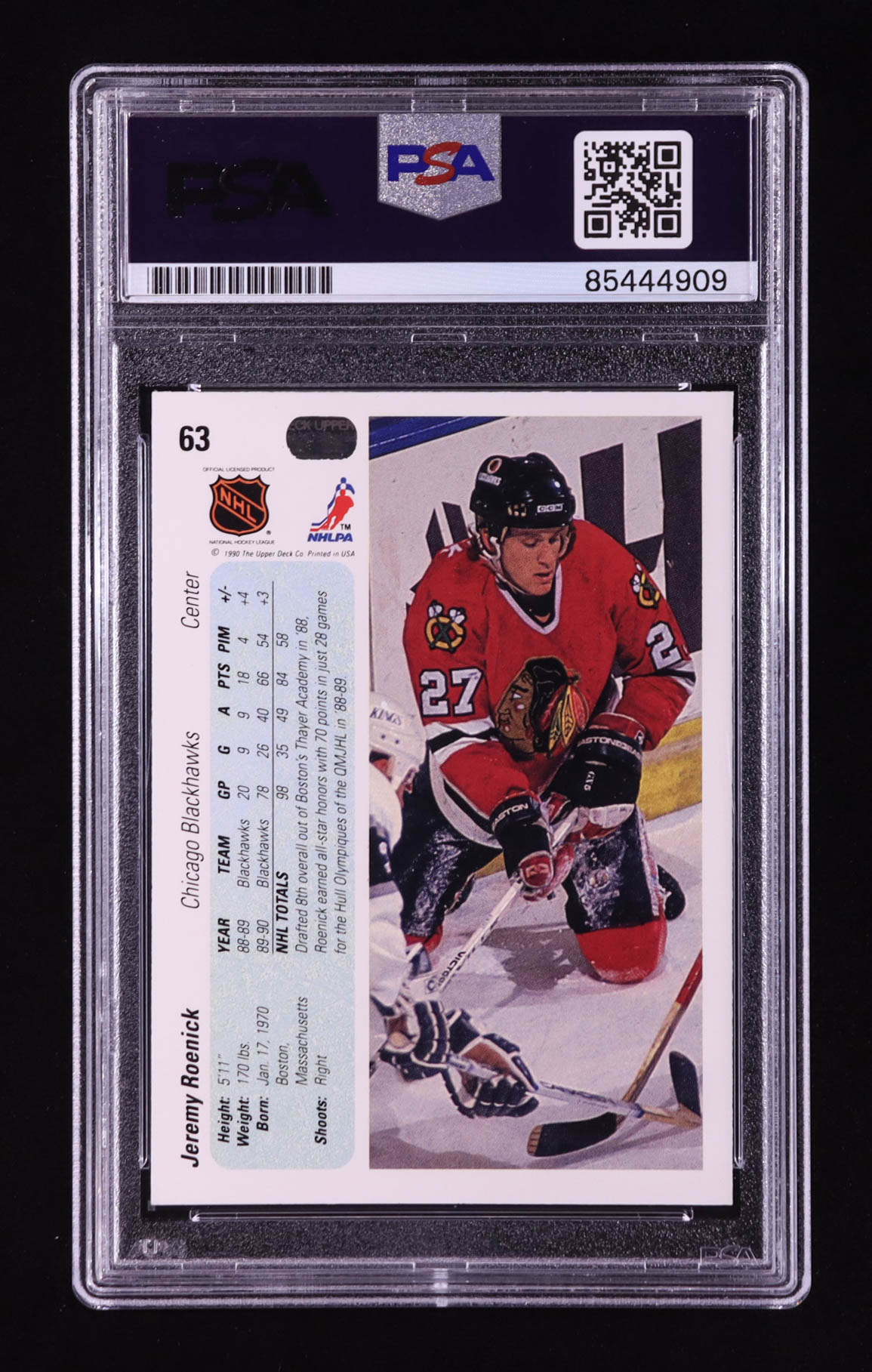 Jeremy Roenick Signed 1990-91 Upper Deck #63 RC (PSA Authentic) at PristineAuction.com Jeremy Roenick Signed 1990-91 Upper Deck #63 RC (PSA Authentic) at PristineAuction.com