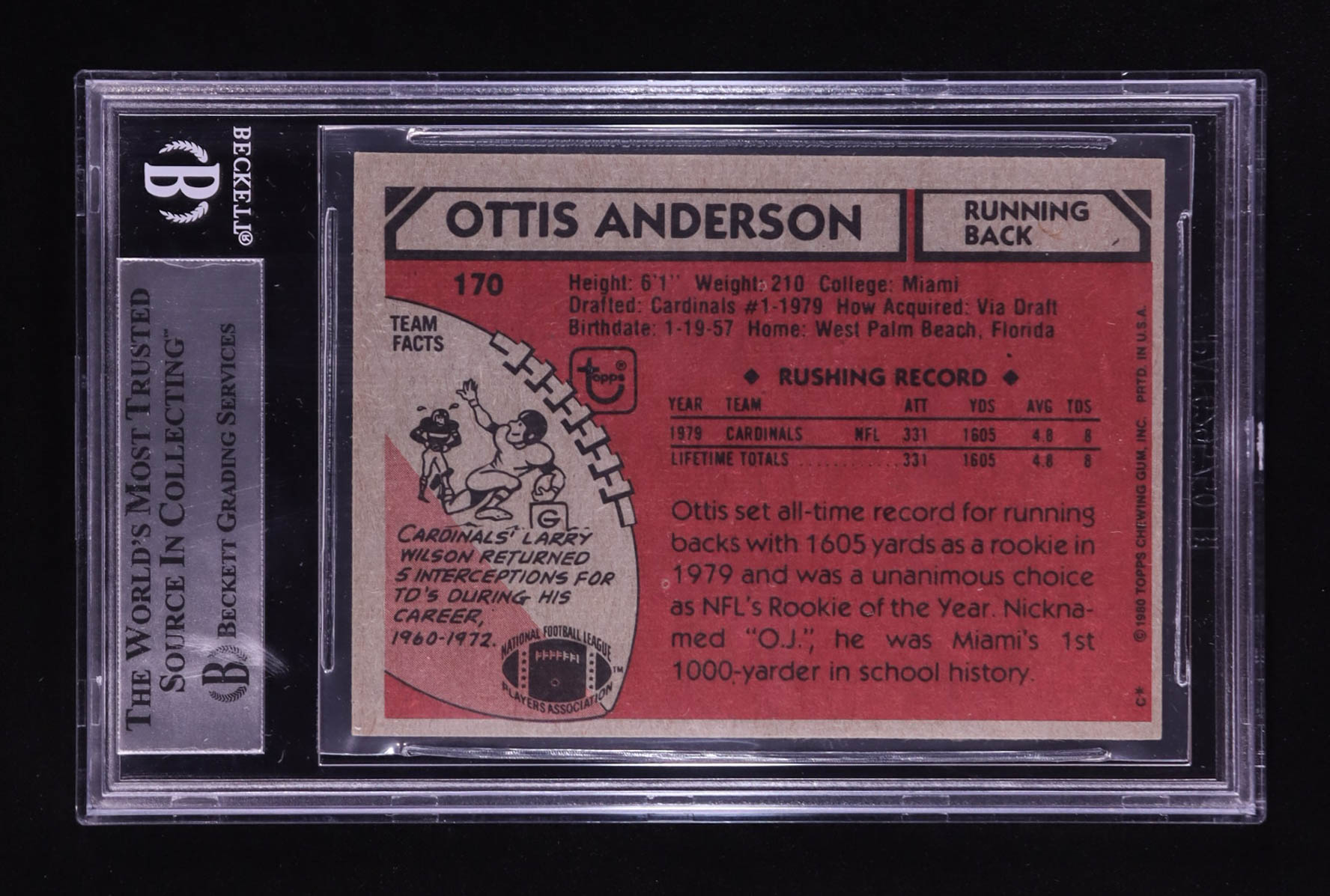 Ottis Anderson Signed 1980 Topps #170 RC (BGS) at PristineAuction.com Ottis Anderson Signed 1980 Topps #170 RC (BGS) at PristineAuction.com
