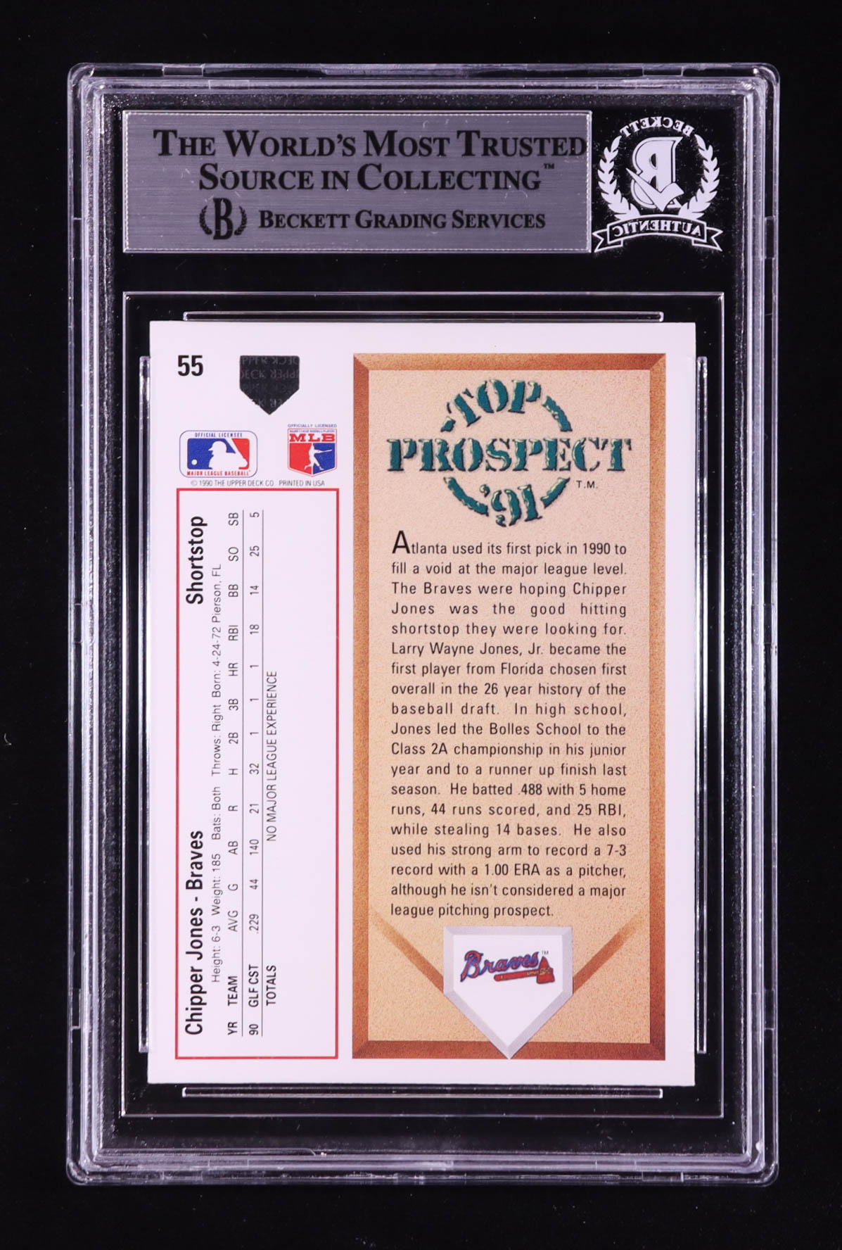 Chipper Jones Signed 1991 Upper Deck #55 RC (BGS) at PristineAuction.com Chipper Jones Signed 1991 Upper Deck #55 RC (BGS) at PristineAuction.com