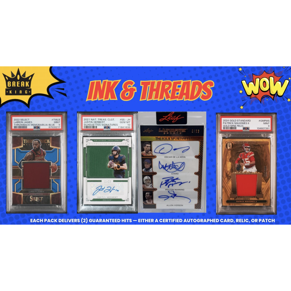 Break King: Ink & Threads Mystery Box/ Pack (2 Cards per Hit Pack) at PristineAuction.com