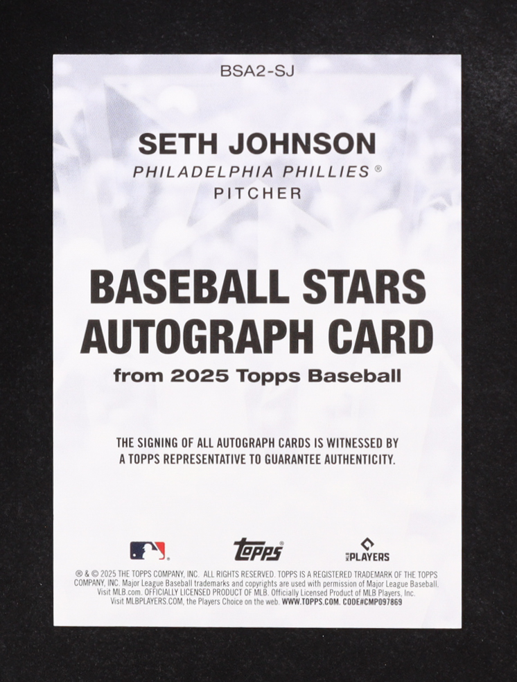 Seth Johnson 2025 Topps Baseball Stars Autograph #BSA2-SJ RC at PristineAuction.com Seth Johnson 2025 Topps Baseball Stars Autograph #BSA2-SJ RC at PristineAuction.com