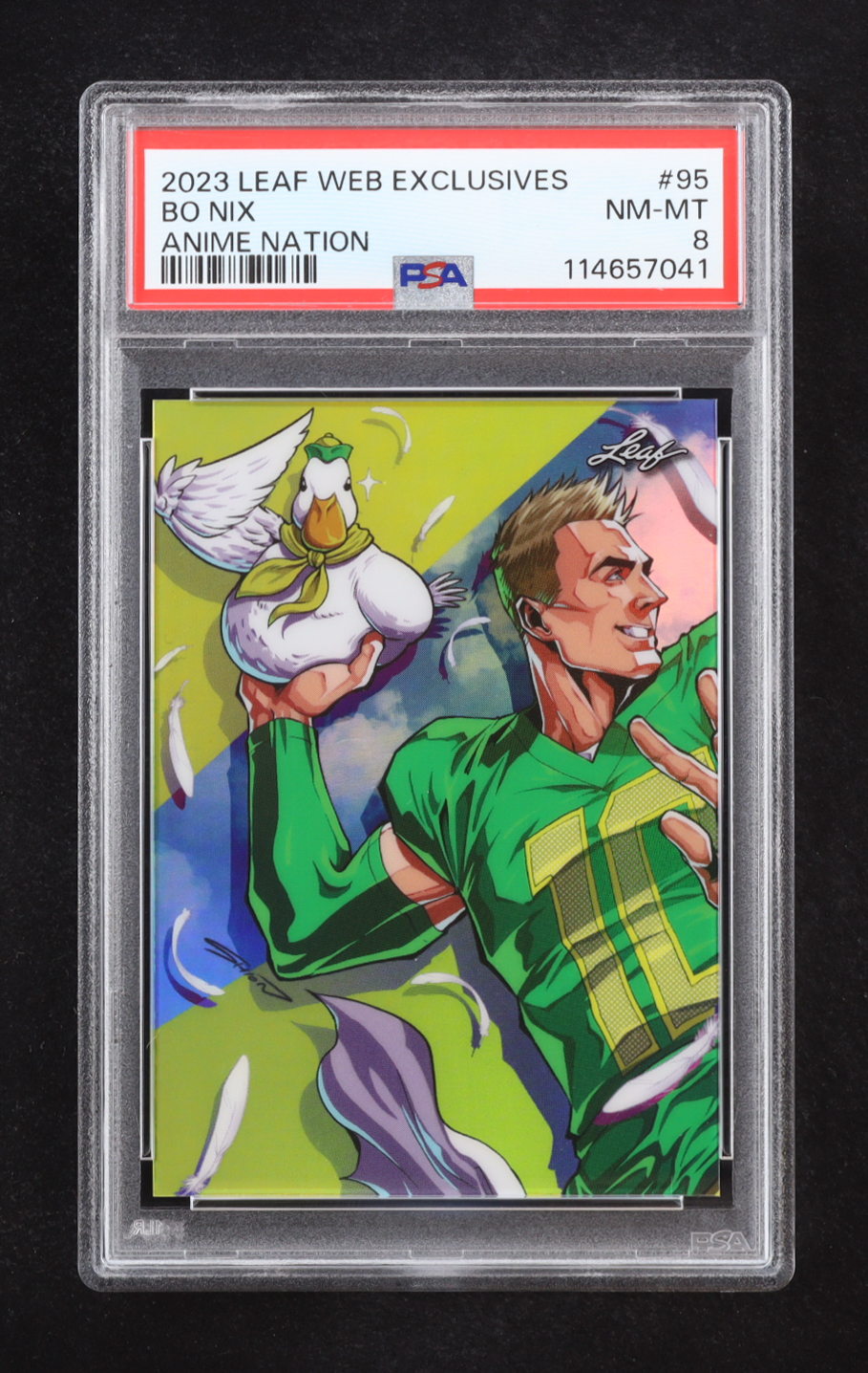 Bo Nix 2023 Leaf Web Exclusives Quack Attack #ANB95 RC #145/166 / Shion Minabe (PSA 8) at PristineAuction.com Bo Nix 2023 Leaf Web Exclusives Quack Attack #ANB95 RC #145/166 / Shion Minabe (PSA 8) at PristineAuction.com