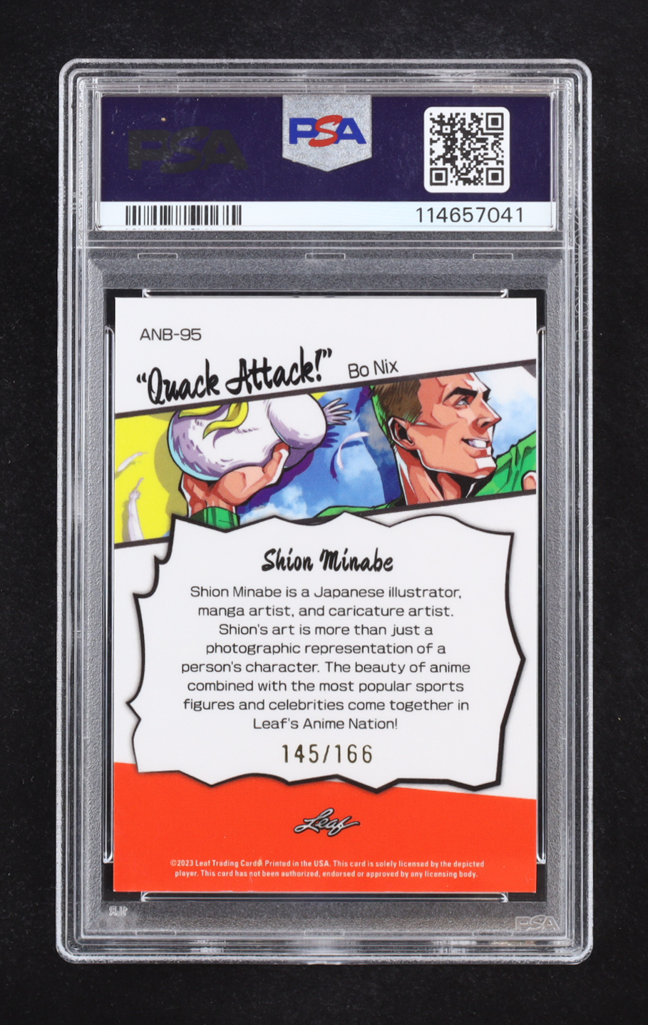 Bo Nix 2023 Leaf Web Exclusives Quack Attack #ANB95 RC #145/166 / Shion Minabe (PSA 8) at PristineAuction.com Bo Nix 2023 Leaf Web Exclusives Quack Attack #ANB95 RC #145/166 / Shion Minabe (PSA 8) at PristineAuction.com