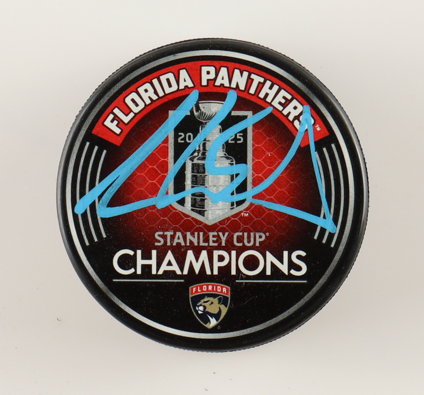 Aaron Ekblad Signed Panthers 2024 Stanley Cup Champions Logo Hockey Puck (Beckett) at PristineAuction.com Aaron Ekblad Signed Panthers 2024 Stanley Cup Champions Logo Hockey Puck (Beckett) at PristineAuction.com