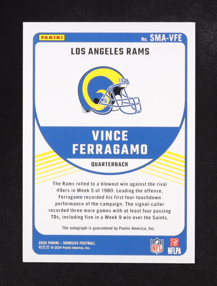 Vince Ferragamo 2024 Panini Donruss Signature Marks Auto #SMA-VFE at PristineAuction.com Vince Ferragamo 2024 Panini Donruss Signature Marks Auto #SMA-VFE at PristineAuction.com