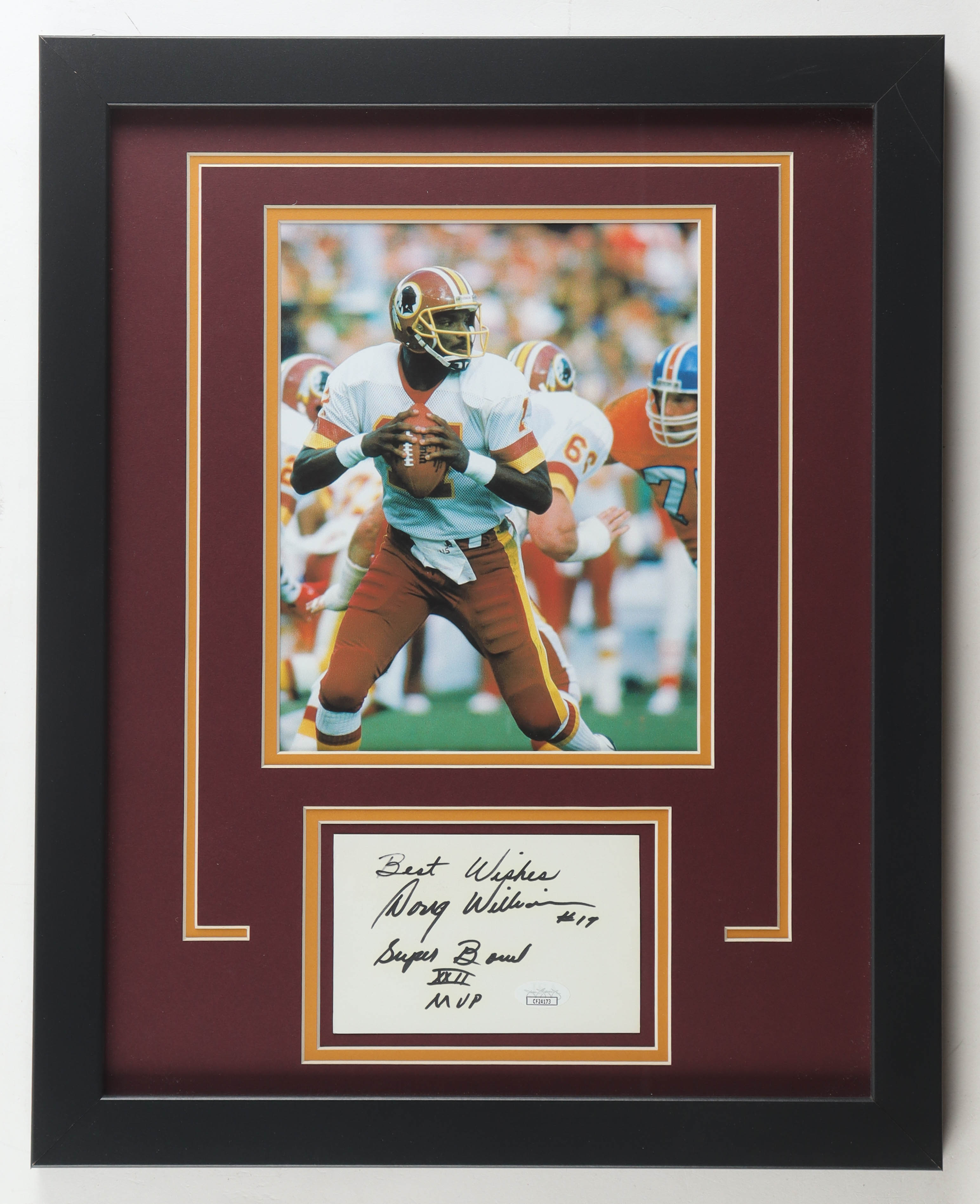 Doug Williams Signed Redskins Custom Framed Index Card Display Inscribed "Best Wishes / Super Bowl XXII MVP" (JSA) at PristineAuction.com Doug Williams Signed Redskins Custom Framed Index Card Display Inscribed "Best Wishes / Super Bowl XXII MVP" (JSA) at PristineAuction.com
