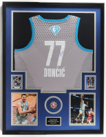 Luka Doncic Signed Custom Framed Jersey Display with Sports Cards (JSA) at PristineAuction.com
