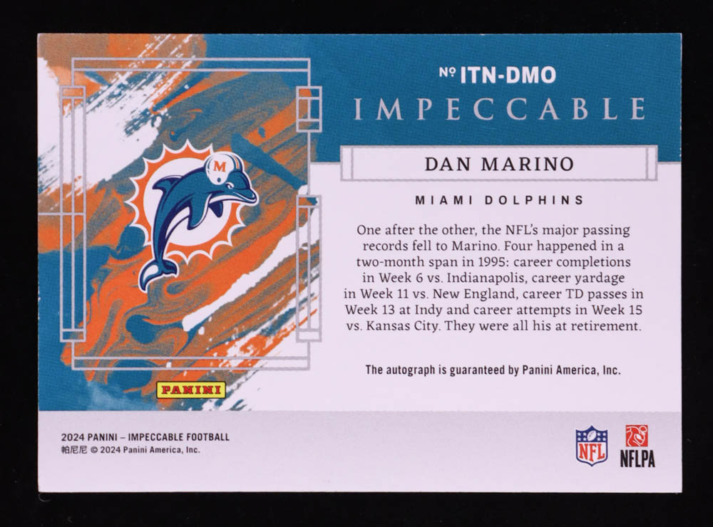 Dan Marino 2024 Panini Impeccable Impeccable Team Names Autographs #1 #16/25 at PristineAuction.com Dan Marino 2024 Panini Impeccable Impeccable Team Names Autographs #1 #16/25 at PristineAuction.com