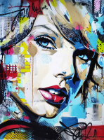 "Splatter Queen" 24x32 Original Acrylic Spray Paint Painting on Rolled Canvas by Elena Vaisman #1/1 at PristineAuction.com