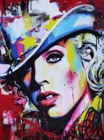 "Neon Dreams" 24x32 Original Acrylic Spray Paint Painting on Rolled Canvas by Elena Vaisman #1/1 at PristineAuction.com