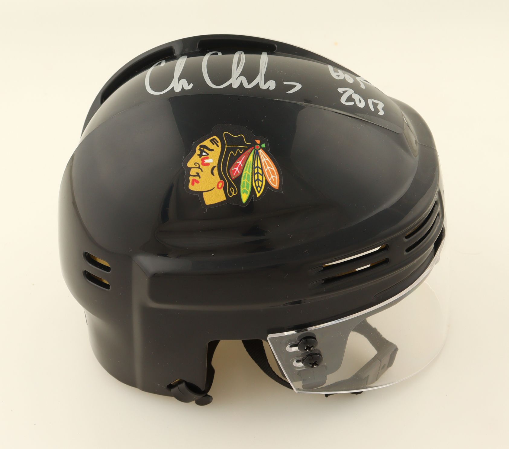 Chris Chelios Signed Blackhawks Mini Helmet Inscribed "HOF 2013" (Schwartz) at PristineAuction.com Chris Chelios Signed Blackhawks Mini Helmet Inscribed "HOF 2013" (Schwartz) at PristineAuction.com