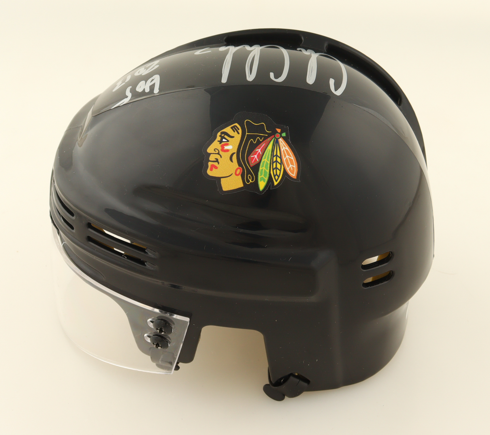 Chris Chelios Signed Blackhawks Mini Helmet Inscribed "HOF 2013" (Schwartz) at PristineAuction.com Chris Chelios Signed Blackhawks Mini Helmet Inscribed "HOF 2013" (Schwartz) at PristineAuction.com