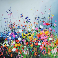 "Colorful Garden" 32x32 Original Acrylic Archival Ink Painting on Rolled Canvas by Elena Vaisman #1/1 at PristineAuction.com