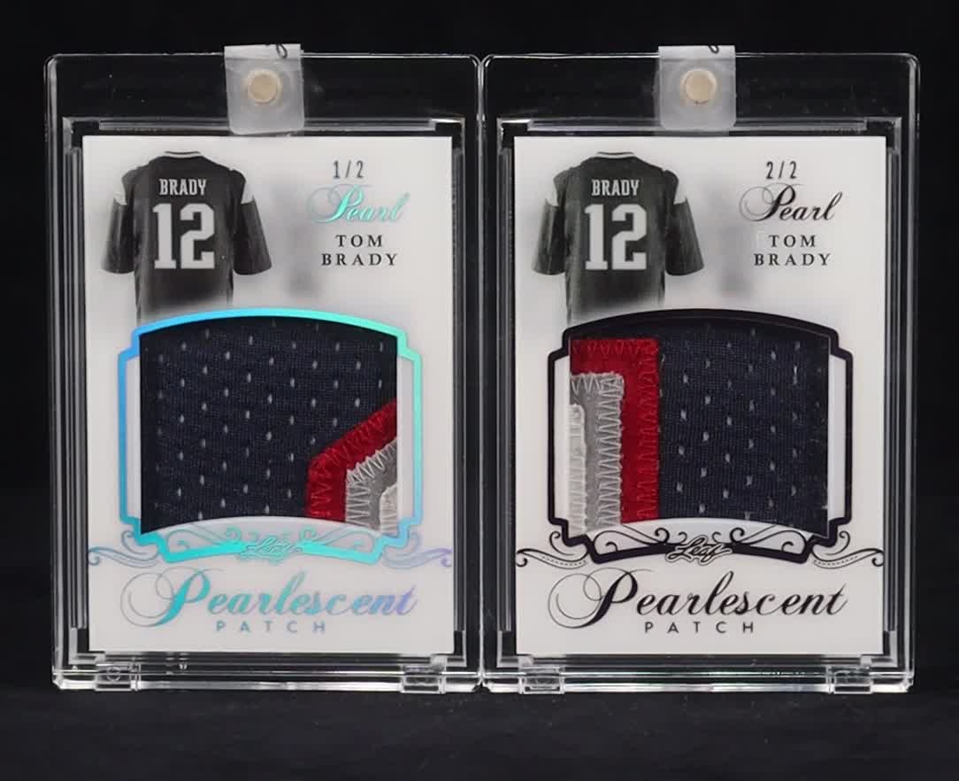 Tom Brady Set of (2) 2017 Leaf Pearl Pearlescent Patch Game-Used Memorabilia Platinum #PP30 #1/2 & #2/2 at PristineAuction.com