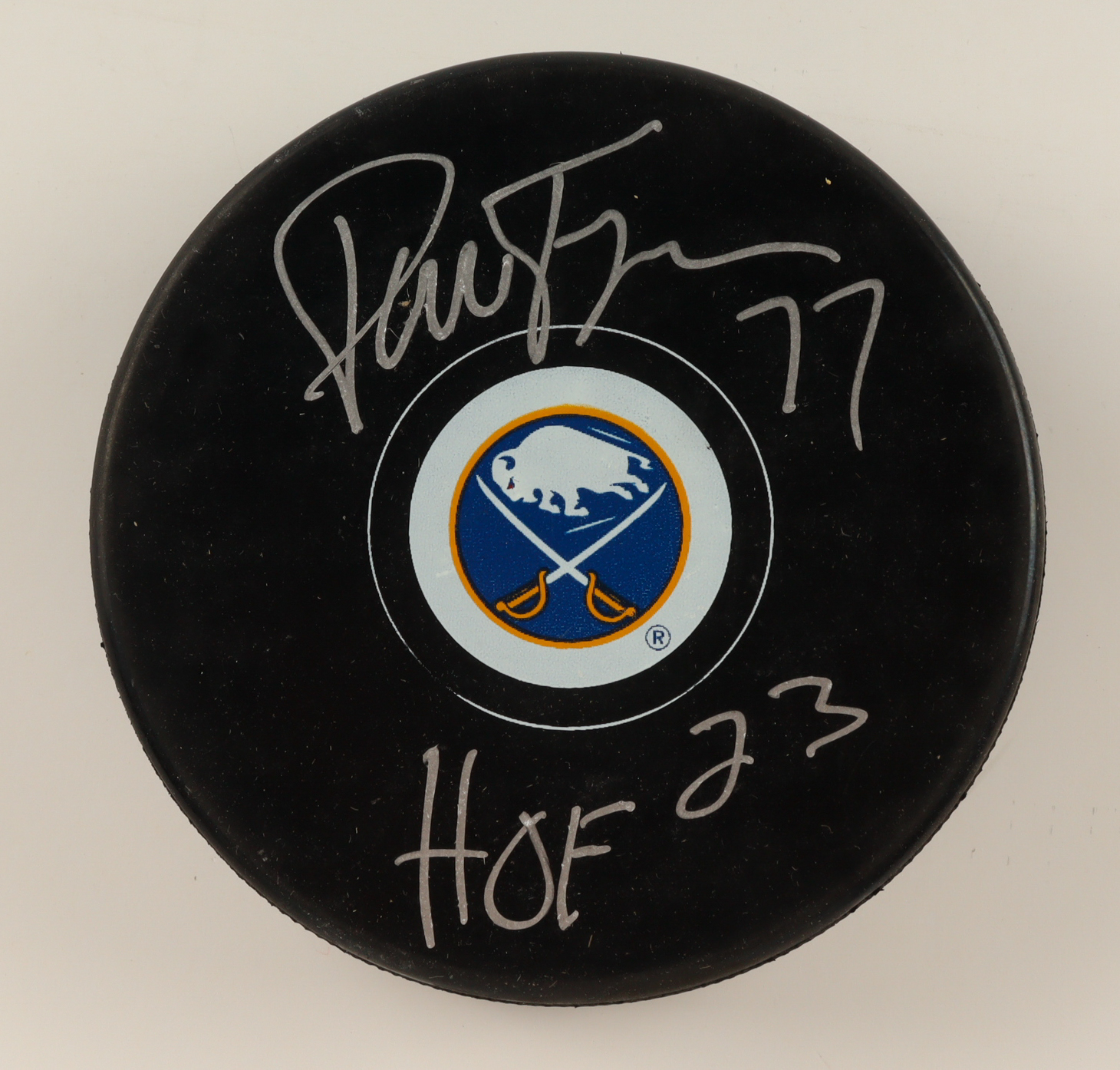 Pierre Turgeon Signed Sabres Logo Hockey Puck Inscribed "HOF 23" (JSA) at PristineAuction.com Pierre Turgeon Signed Sabres Logo Hockey Puck Inscribed "HOF 23" (JSA) at PristineAuction.com