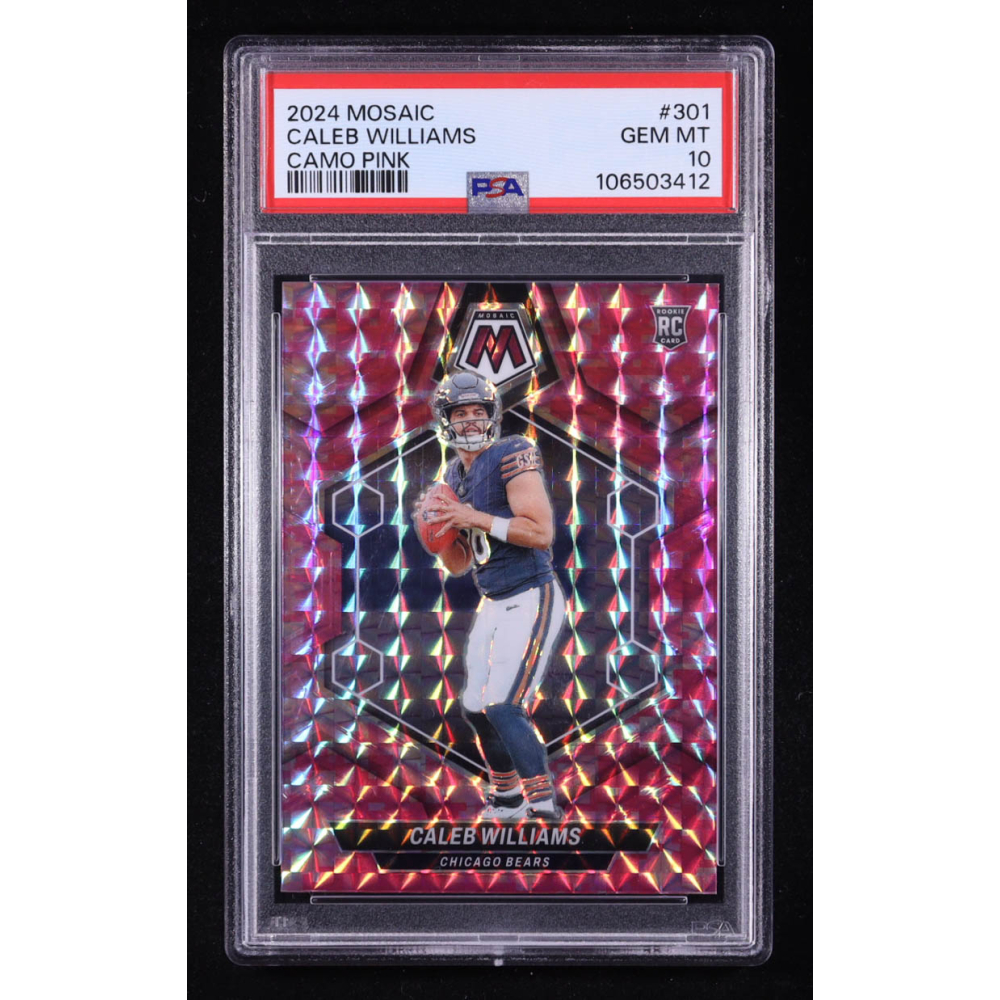 Caleb Williams 2024 Panini Mosaic Camo Pink Prizm #301 RC (PSA 10) at PristineAuction.com