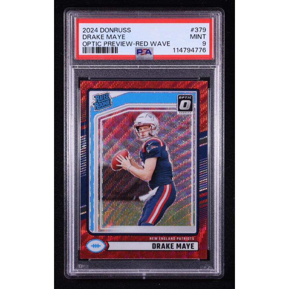 Drake Maye 2024 Donruss Optic Rated Rookies Preview Red Wave #379 RC (PSA 9) at PristineAuction.com