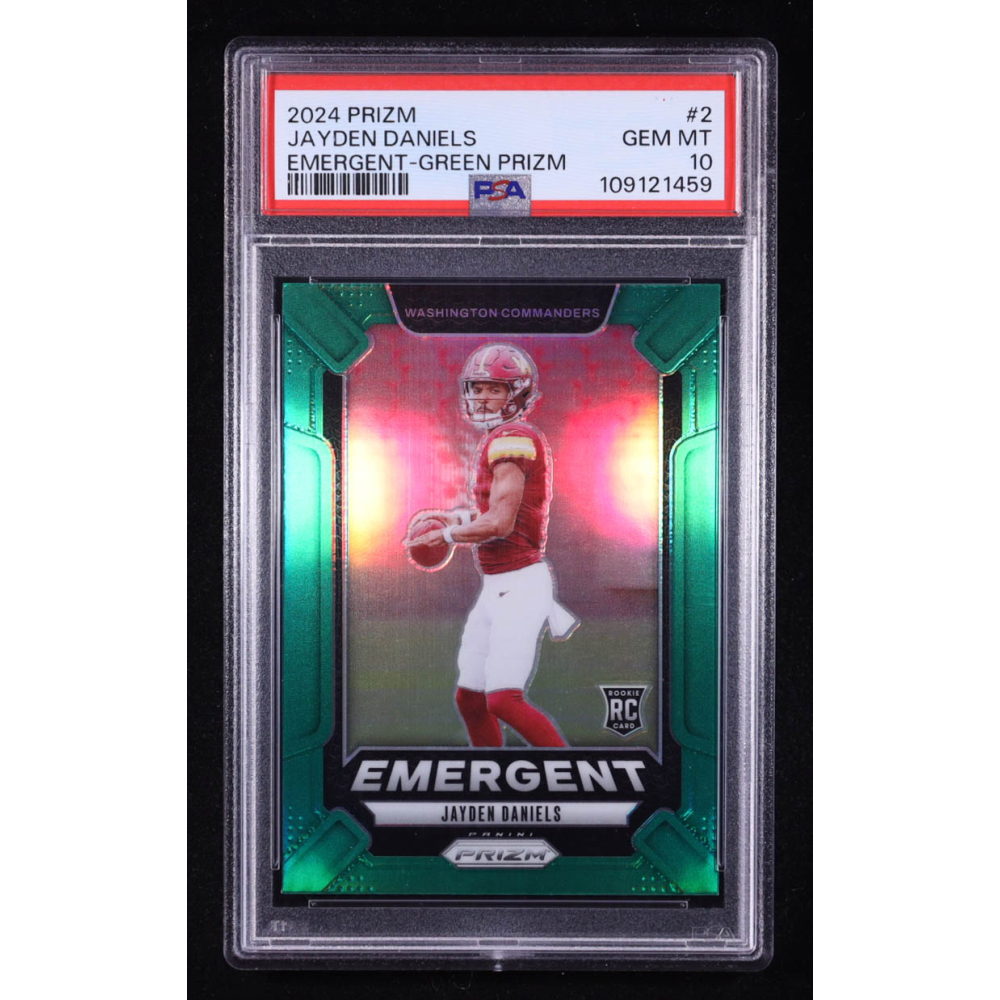 Jayden Daniels 2024 Prizm Emergent Green Prizm #2 RC (PSA 10) at PristineAuction.com
