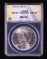1922 Peace Silver Dollar - VAM 2F "HAIR PIN" TOP 50 (ANACS MS61) at PristineAuction.com