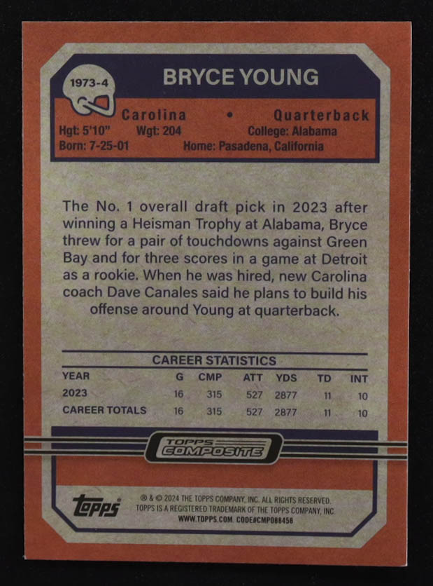 Bryce Young 2024 Topps Composite #1973-4 RC at PristineAuction.com Bryce Young 2024 Topps Composite #1973-4 RC at PristineAuction.com