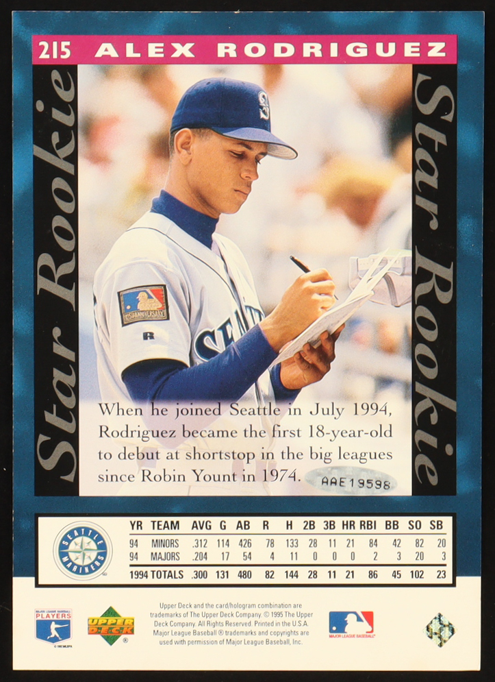 Alex Rodriguez 1995 Upper Deck Jumbo Autographs #215 RC (UDA) at PristineAuction.com Alex Rodriguez 1995 Upper Deck Jumbo Autographs #215 RC (UDA) at PristineAuction.com