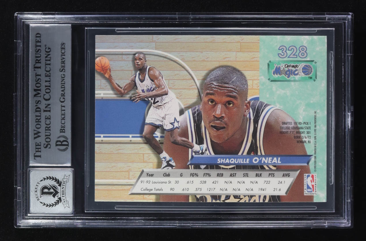 Shaquille O'Neal Signed 1992-93 Fleer Ultra #328 RC (BGS | Autograph Graded 10) at PristineAuction.com Shaquille O'Neal Signed 1992-93 Fleer Ultra #328 RC (BGS | Autograph Graded 10) at PristineAuction.com