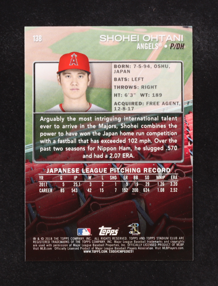 Shohei Ohtani 2018 Stadium Club Red Foil #138 RC at PristineAuction.com Shohei Ohtani 2018 Stadium Club Red Foil #138 RC at PristineAuction.com