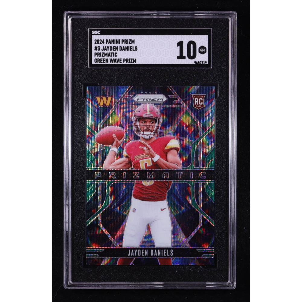Jayden Daniels 2024 Panini Prizm Prizmatic Green Wave Prizm #3 (SGC 10) at PristineAuction.com