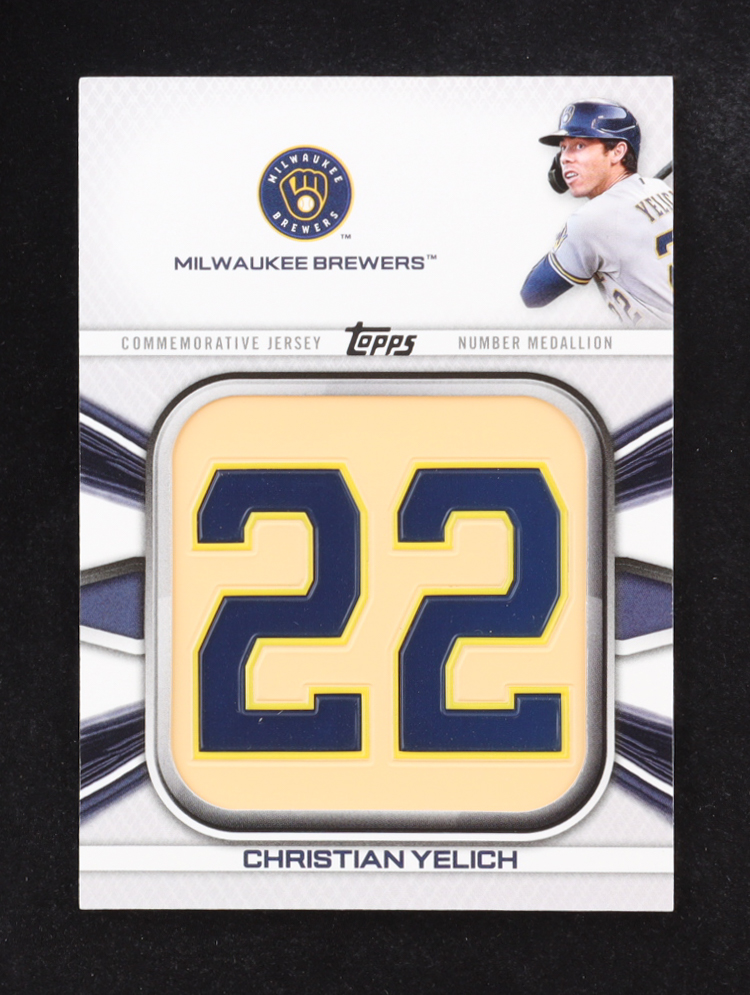 Christian Yelich 2022 Topps Commemorative Jersey Number Medallion Series One #JNM-CY at PristineAuction.com Christian Yelich 2022 Topps Commemorative Jersey Number Medallion Series One #JNM-CY at PristineAuction.com