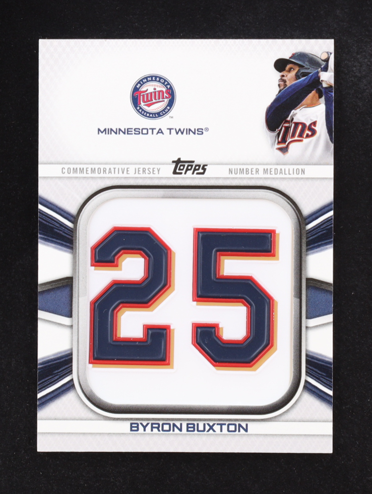 Byron Buxton 2022 Topps Commemorative Jersey Number Medallion Series One #JNM-BBU at PristineAuction.com Byron Buxton 2022 Topps Commemorative Jersey Number Medallion Series One #JNM-BBU at PristineAuction.com