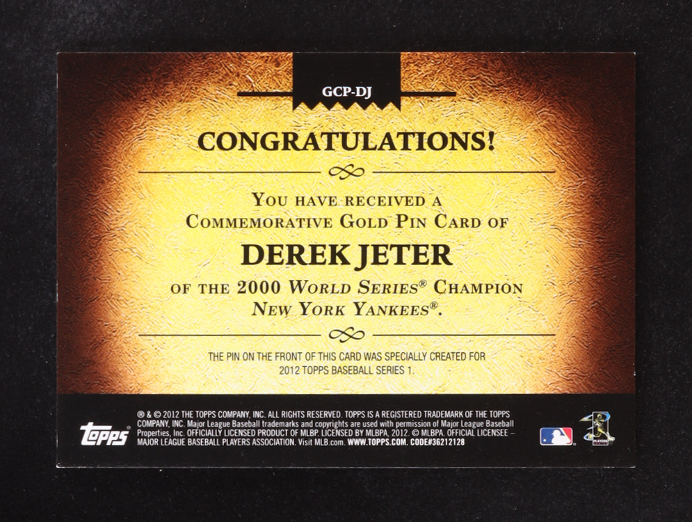 Derek Jeter 2012 Topps 2000 World Series Commemorative Pin #GCP-DJ #694/736 at PristineAuction.com Derek Jeter 2012 Topps 2000 World Series Commemorative Pin #GCP-DJ #694/736 at PristineAuction.com