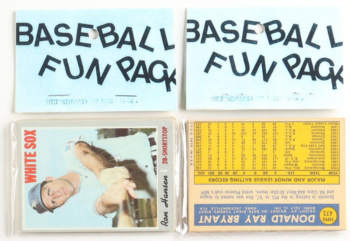 1970 Topps Baseball Cello Fun Pack Vending Box with (20) Packs at PristineAuction.com 1970 Topps Baseball Cello Fun Pack Vending Box with (20) Packs at PristineAuction.com