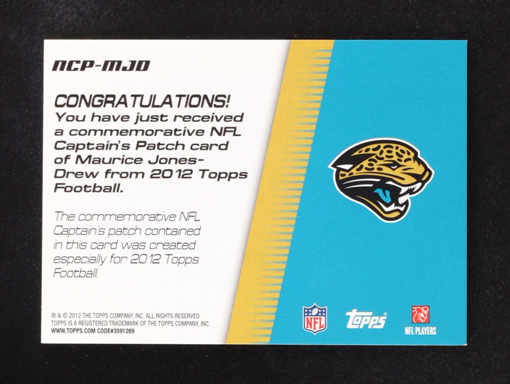 Maurice Jones-Drew 2012 Topps NFL Captain Patch #NCP-MJD at PristineAuction.com Maurice Jones-Drew 2012 Topps NFL Captain Patch #NCP-MJD at PristineAuction.com