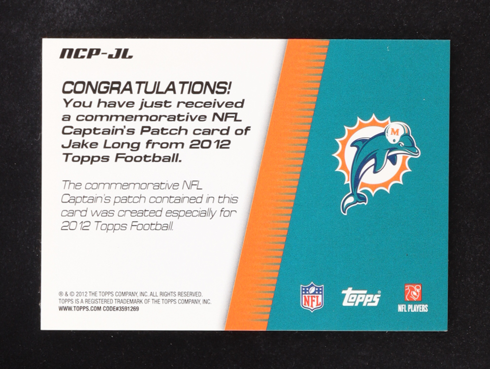 Jake Long 2012 Topps NFL Captain Patch #NCP-JL at PristineAuction.com Jake Long 2012 Topps NFL Captain Patch #NCP-JL at PristineAuction.com