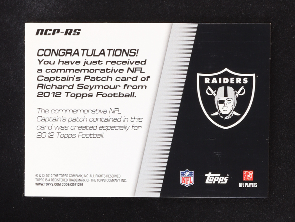 Richard Seymour 2012 Topps NFL Captain Patch #NCP-RS at PristineAuction.com Richard Seymour 2012 Topps NFL Captain Patch #NCP-RS at PristineAuction.com