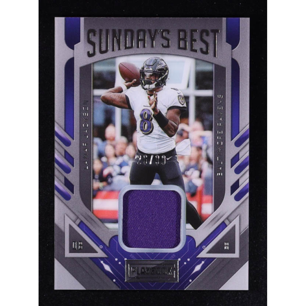 Lamar Jackson 2022 Panini Playbook Sundays Best Materials #4 #26/99 at PristineAuction.com