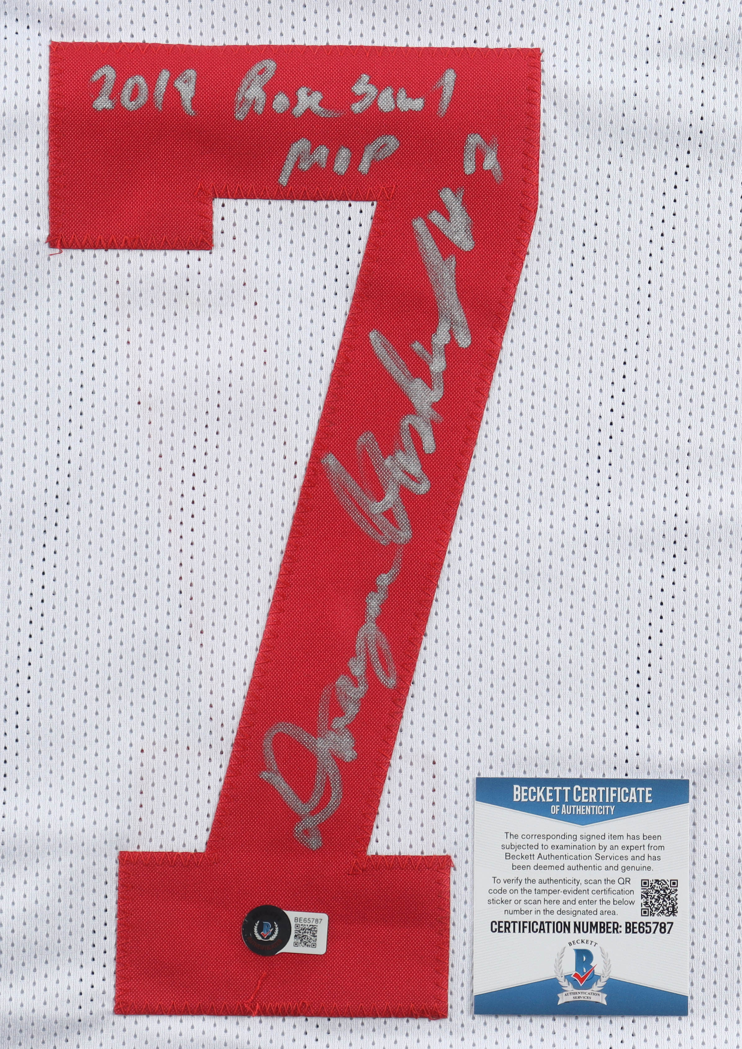 Dwayne Haskins Jr. Signed Jersey Inscribed "2019 Rose Bowl MVP" (Beckett) at PristineAuction.com Dwayne Haskins Jr. Signed Jersey Inscribed "2019 Rose Bowl MVP" (Beckett) at PristineAuction.com