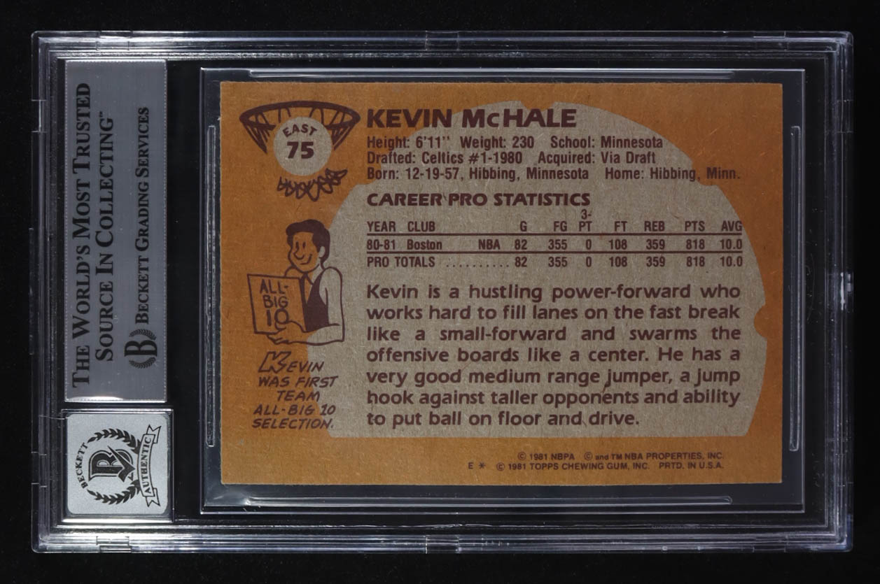 Kevin Mchale Signed 1981-82 Topps #E75 RC (BGS | Autograph Graded 10) at PristineAuction.com Kevin Mchale Signed 1981-82 Topps #E75 RC (BGS | Autograph Graded 10) at PristineAuction.com