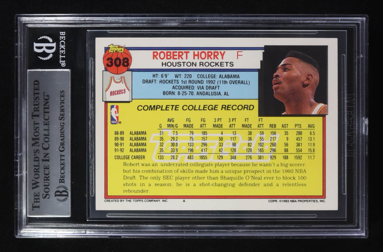 Robert Horry Signed 1992-93 Topps Gold #308 RC (BGS) at PristineAuction.com Robert Horry Signed 1992-93 Topps Gold #308 RC (BGS) at PristineAuction.com