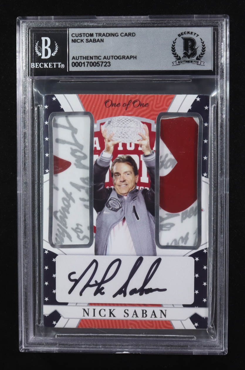 Nick Saban Signed Custom Trading Card One of One #1 (BGS | Autograph Graded 10) at PristineAuction.com Nick Saban Signed Custom Trading Card One of One #1 (BGS | Autograph Graded 10) at PristineAuction.com