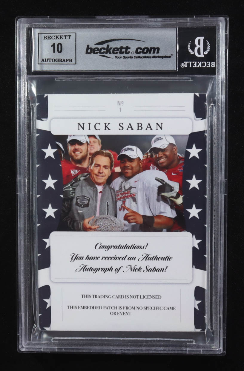 Nick Saban Signed Custom Trading Card One of One #1 (BGS | Autograph Graded 10) at PristineAuction.com Nick Saban Signed Custom Trading Card One of One #1 (BGS | Autograph Graded 10) at PristineAuction.com