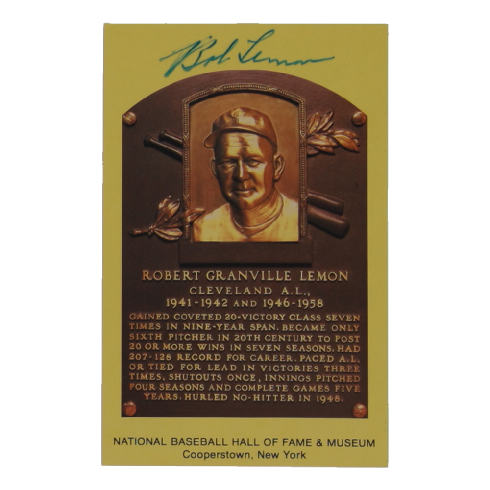 Bob Lemon Signed Hall of Fame Plaque Postcard (JSA) at PristineAuction.com