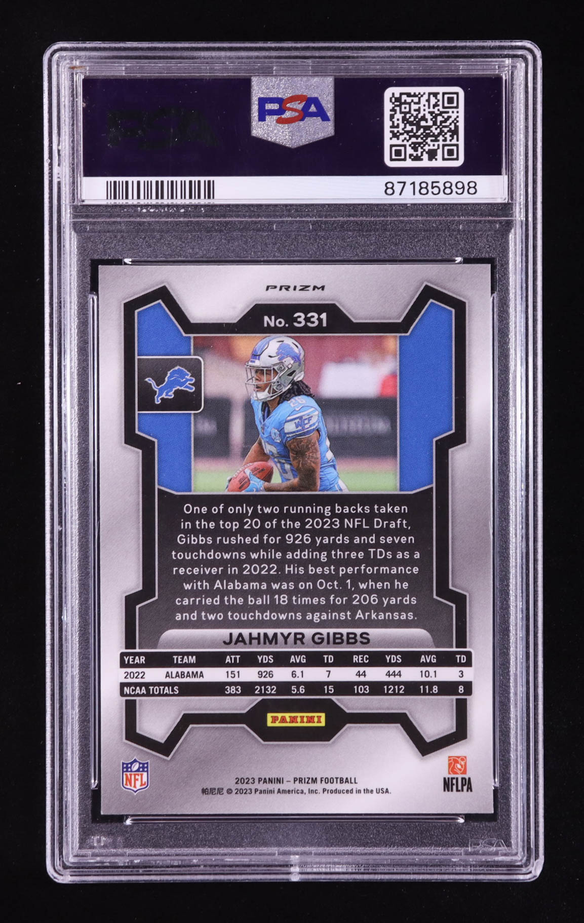 Jahmyr Gibbs 2023 Panini Prizm Prizms Neon Green Pulsar #331 RC (PSA 10) at PristineAuction.com Jahmyr Gibbs 2023 Panini Prizm Prizms Neon Green Pulsar #331 RC (PSA 10) at PristineAuction.com