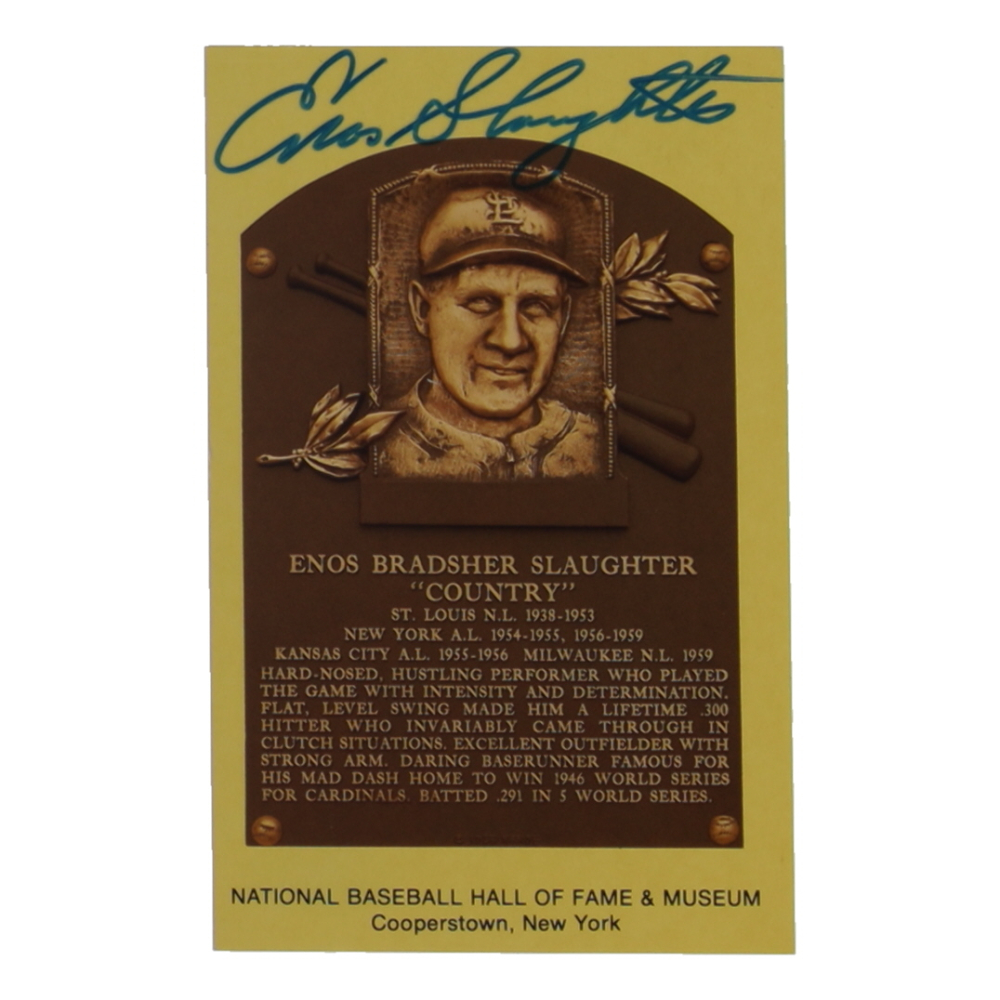 Enos Slaughter Signed Hall of Fame Plaque Postcard (JSA) at PristineAuction.com