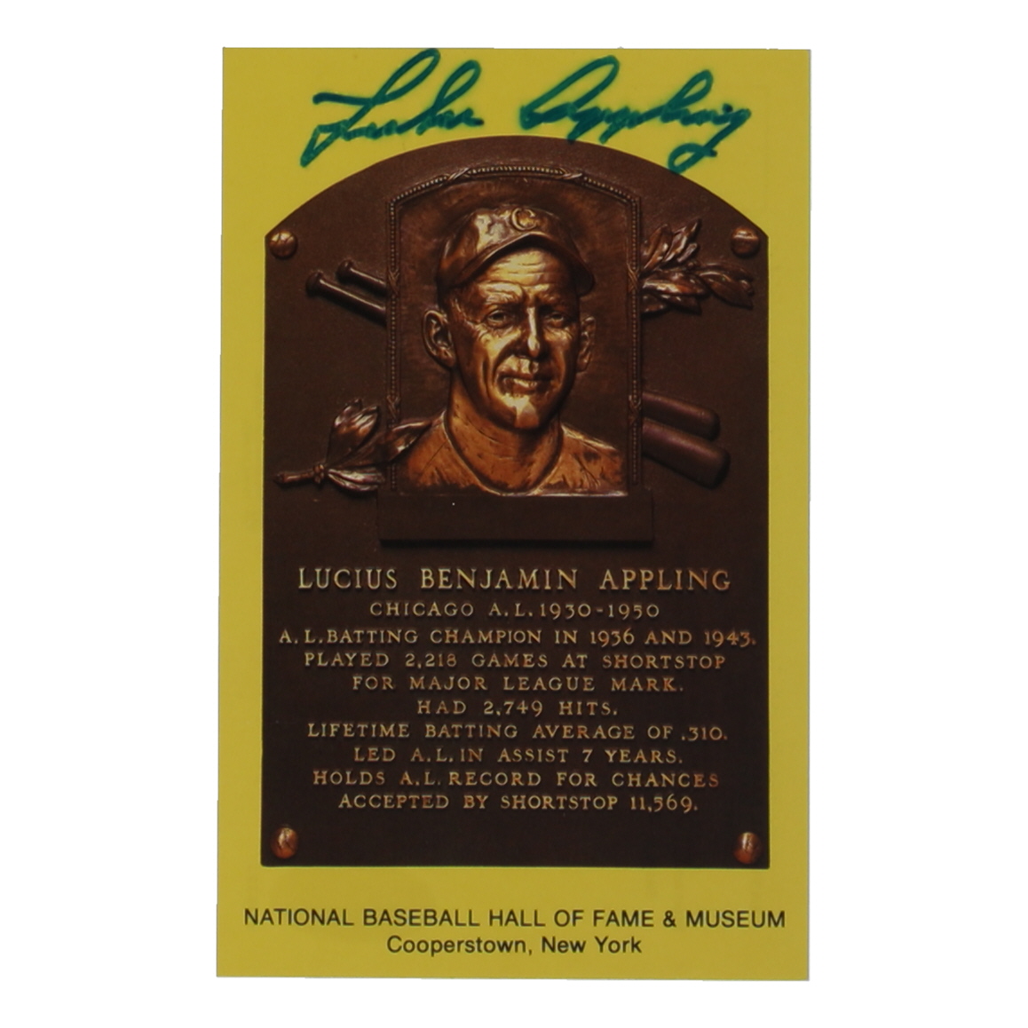 Luke Appling Signed Hall of Fame Plaque Postcard (JSA) at PristineAuction.com Luke Appling Signed Hall of Fame Plaque Postcard (JSA) at PristineAuction.com