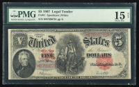 1907 United States Legal Tender $5 Five Note (PMG Choice Fine 15 NET) at PristineAuction.com
