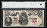 1907 United States Legal Tender $5 Five Note (CGA Fine 15) at PristineAuction.com