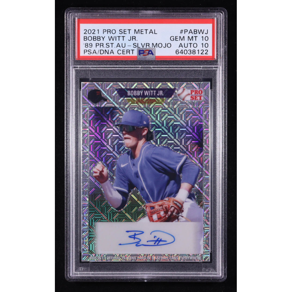 Bobby Witt Jr. 2021 Leaf Pro Set Metal '89 Autographs Mojo Silver #PABWJ RC #3/4 (PSA 10 | Autograph Graded 10) at PristineAuction.com