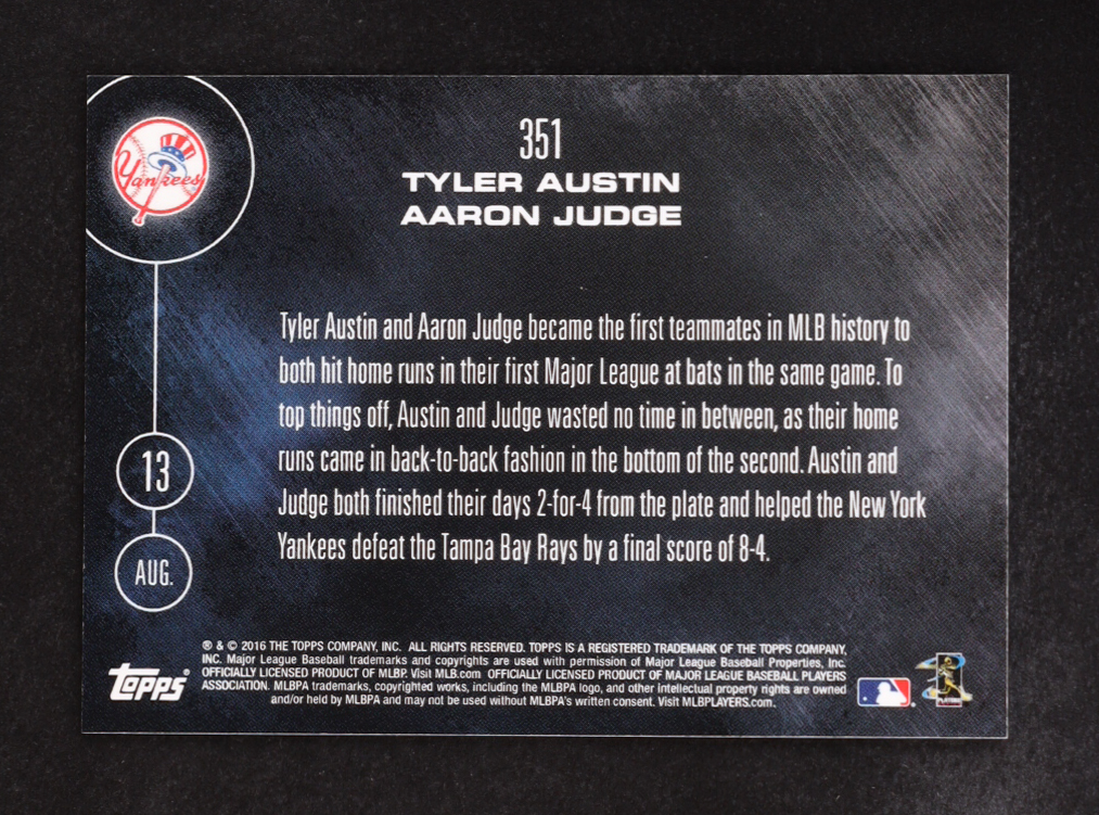 Tyler Austin / Aaron Judge 2016 Topps Now #351 RC at PristineAuction.com Tyler Austin / Aaron Judge 2016 Topps Now #351 RC at PristineAuction.com